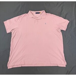 Polo Ralph Lauren Mens 3XB Pink Short Sleeve Pique Polo Shirt Gray Pony Logo